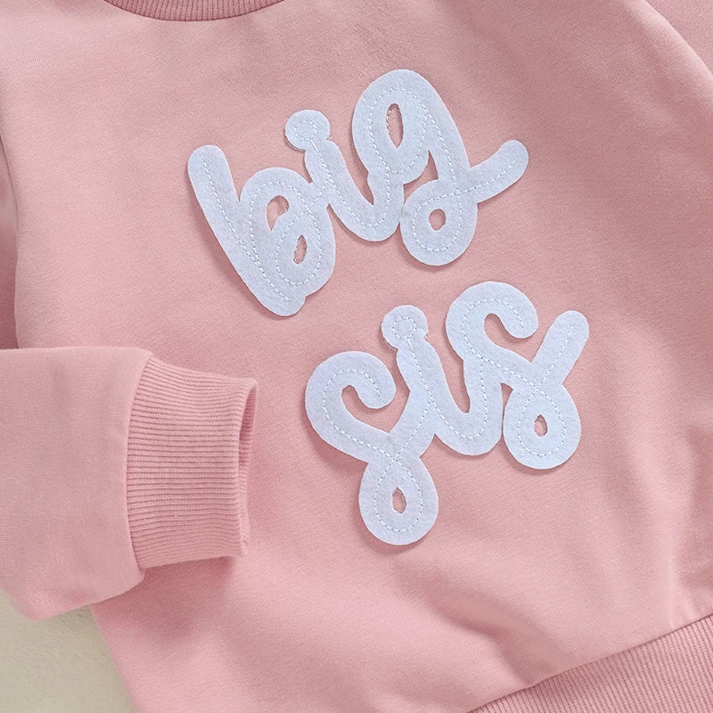 Baby Toddler Kids 2Pcs Big Sis / Bro Fall Outfit Long Sleeve Letter Embroidery Pullover + Checkered Pants Set