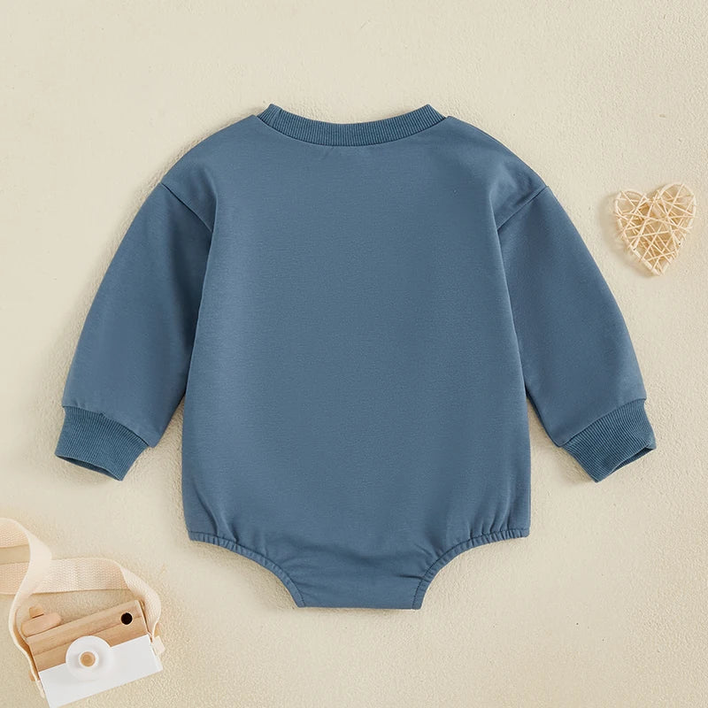 Baby Boys Lover Boy Valentine's Day Bubble Romper Long Sleeve O-Neck Embroidery Letters Valentines Bodysuit