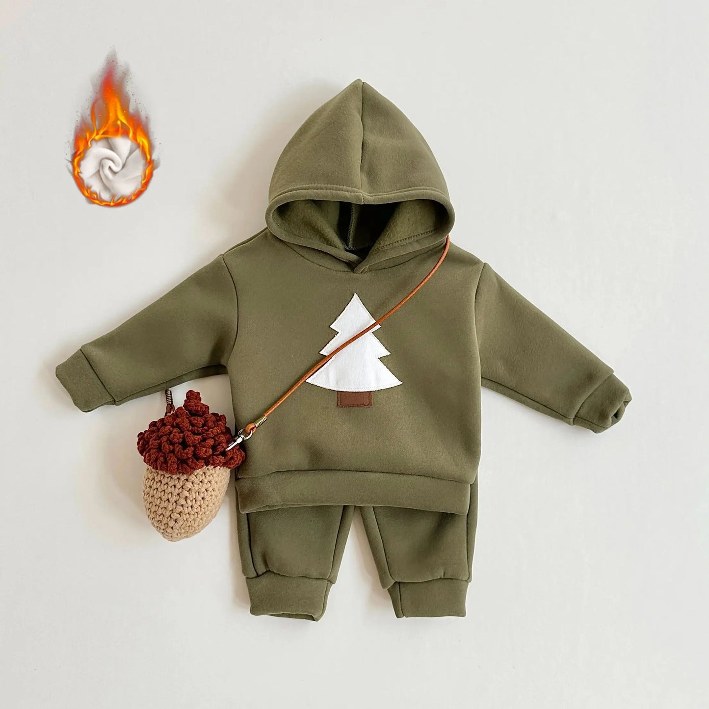 Baby Toddler Boys Girls 2Pcs Jogger Set Hooded Christmas Tree Embroidery Long Sleep Top Hoodie + Pants Winter Outfit