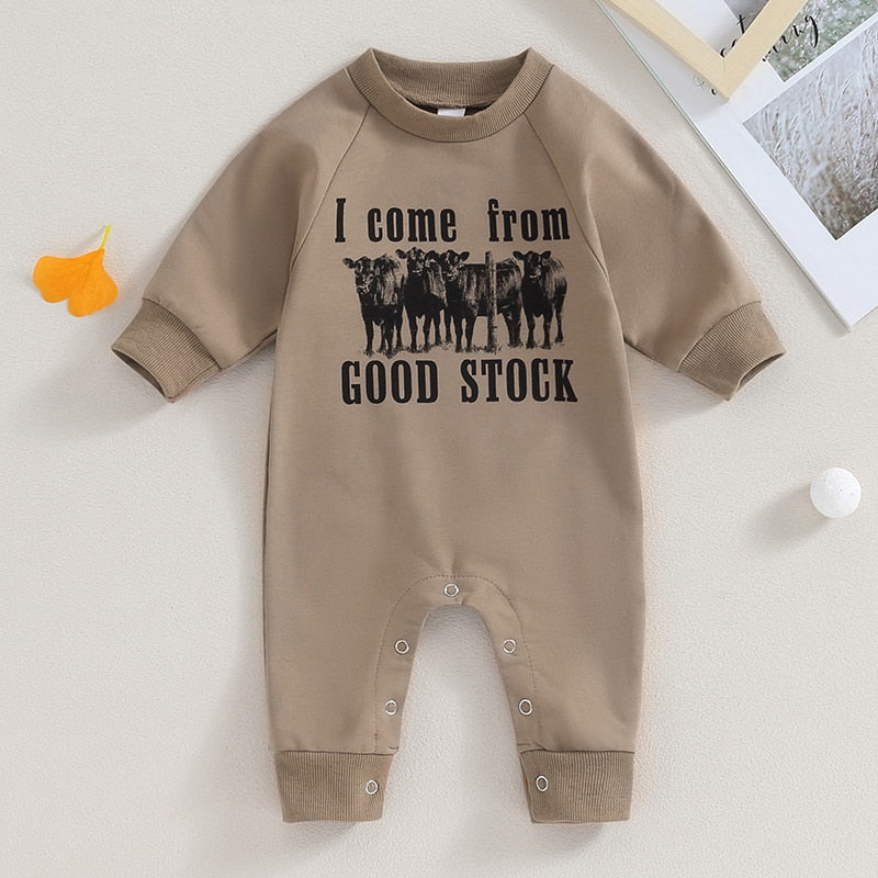 Baby Boy Girl Rompers Western Bull Head Letter Print Long Sleeve Jumpsuit Fall Clothes