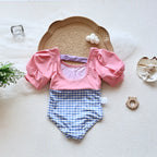 Girls Puff Sleeve 2 Pcs Swimsuit Set