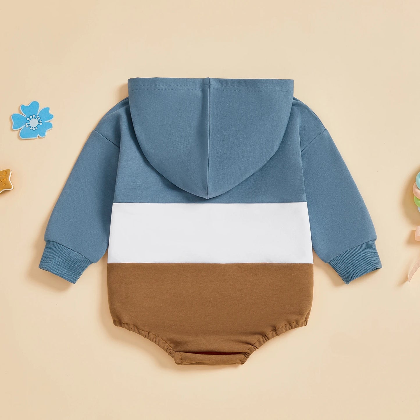 Baby Toddler Boy Autumn Hooded Romper Contrast Color Patchwork Long Sleeve Jumpsuit Cute Infant Bodysuit