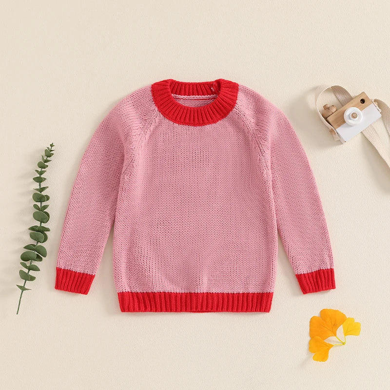 Baby Toddler Boys Girls Sweater Long Sleeve O-Neck Contrast Color Winter Warm Knit Pullover Top