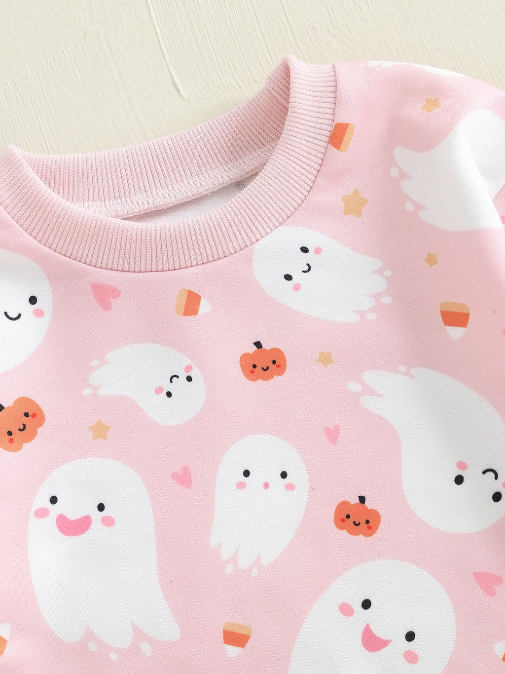 Baby Toddler Girls 2Pcs Halloween Outfit Ghost Pumpkin Print Crew Neck Long Sleeve Top and Pants Set