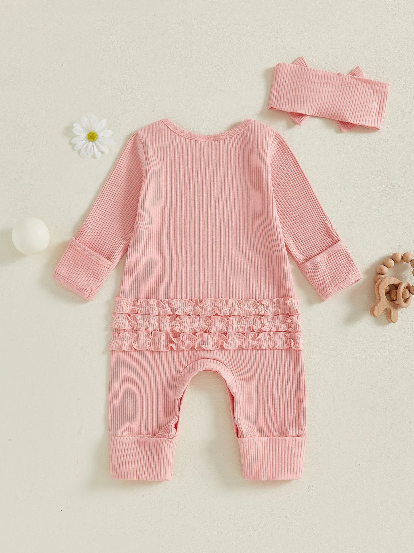 Baby Girl 2Pcs Fall Outfit Golf Goose Bee Print New to the Hive / Club Long Sleeve Ribbed Romper with Bow Headband 2Piece Set