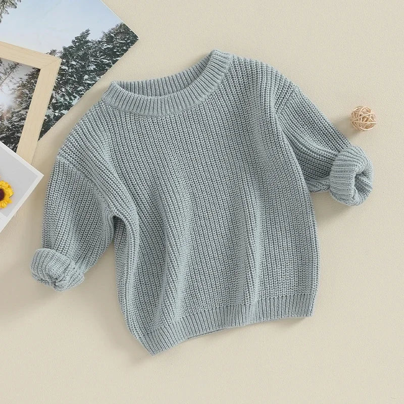 Baby Toddler Kids Girl Boy Knit Sweater Round Neck Long Sleeve Pullover Top Fall Winter Knitwear