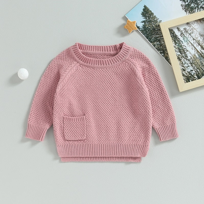 Baby Boy Girl Knitted Sweater Warm Long Sleeve Pullover with Pocket Autumn Knitwear