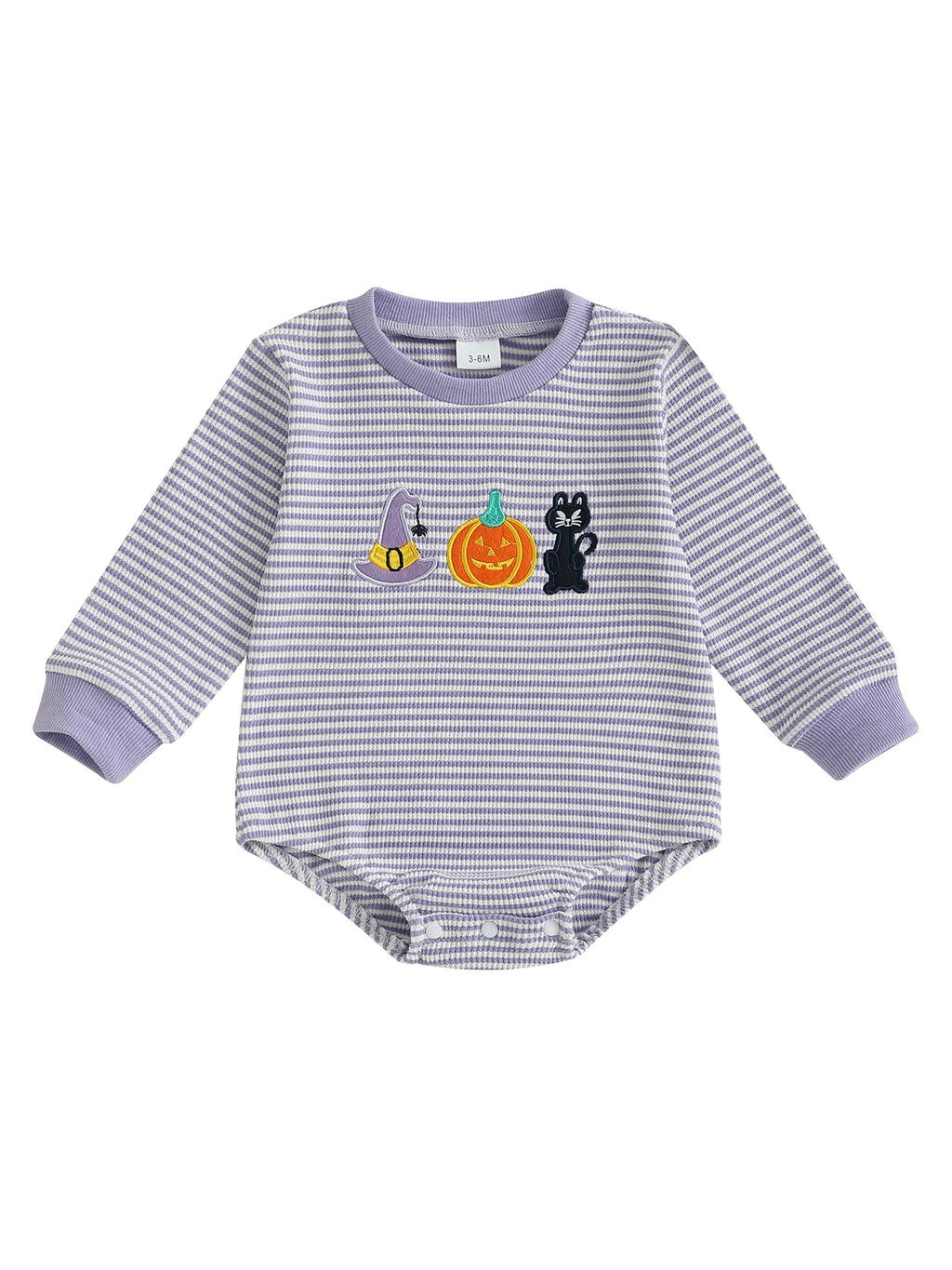 Baby Girls Boys Halloween Romper Long Sleeve Crew Neck Pumpkin Ghost Embroidery Bodysuit Fall