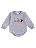 Baby Girls Boys Halloween Romper Long Sleeve Crew Neck Pumpkin Ghost Embroidery Bodysuit Fall