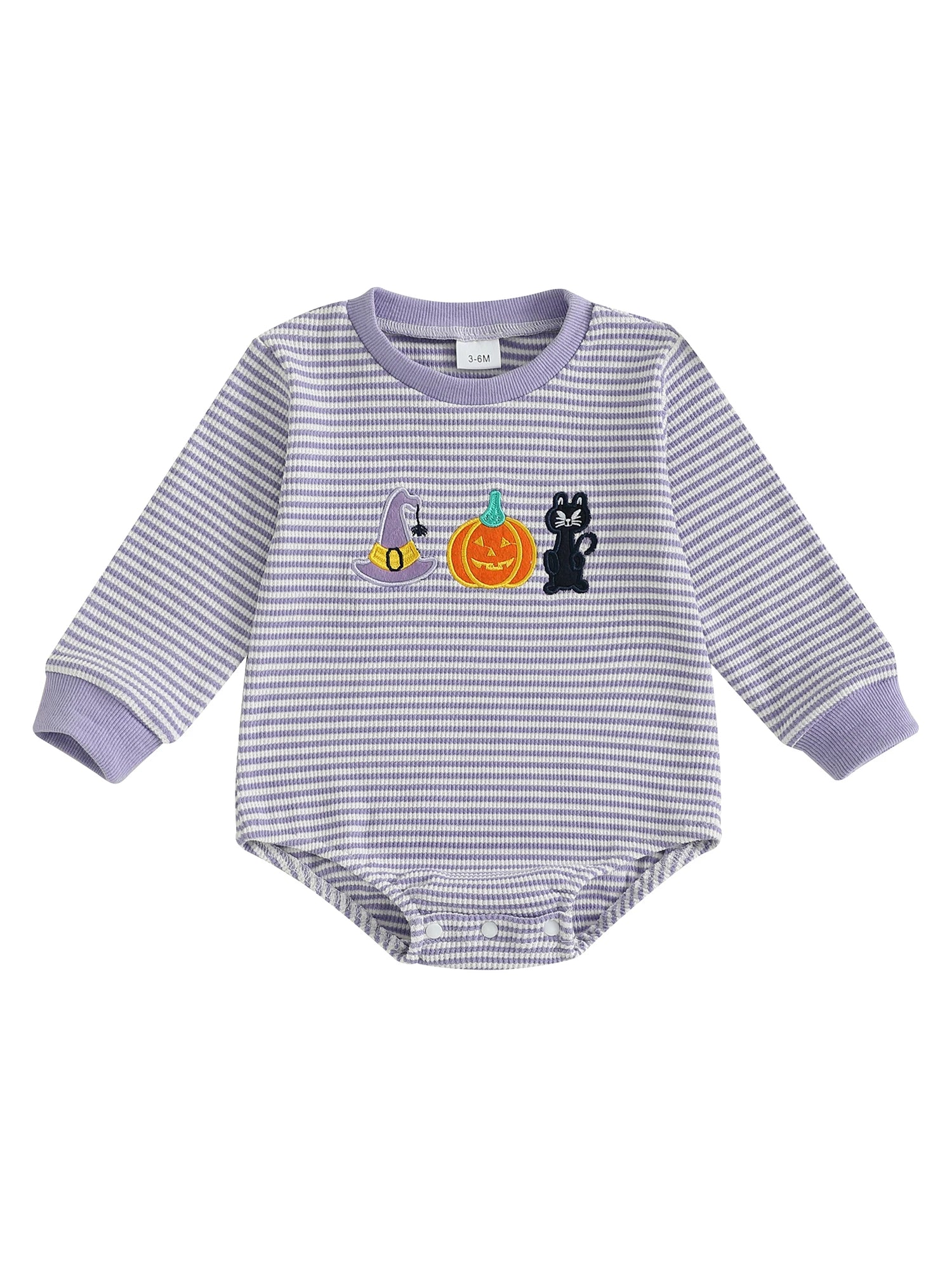 Baby Girls Boys Halloween Romper Long Sleeve Crew Neck Pumpkin Ghost Embroidery Bodysuit Fall
