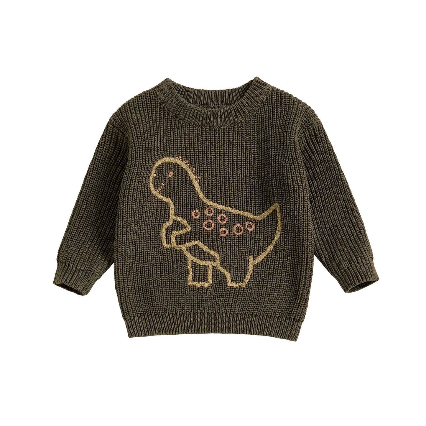 Baby Toddler Boy Sweater Long Sleeve Crew Neck Dinosaur Embroidery Knit Tops Comfortable Pullover