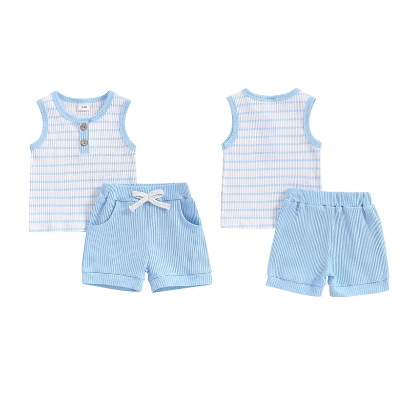 Baby Toddler Boys 2Pcs Outfit Striped Print Sleeveless Tank Top and Elastic Shorts Set Summer Clothes