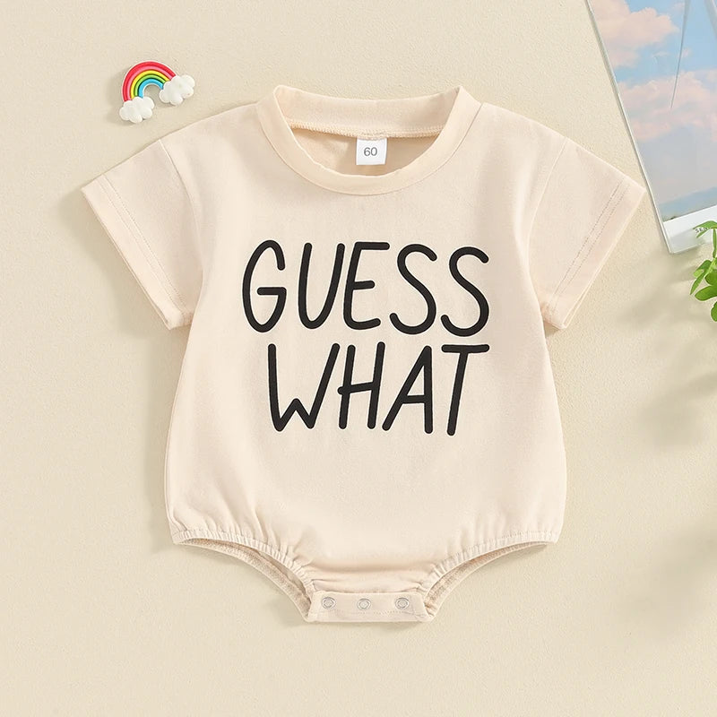 Baby Girls Boys Romper Round Neck Short Sleeve Letter Print Guess What Chicken Butt Print Jumpsuit Outfit