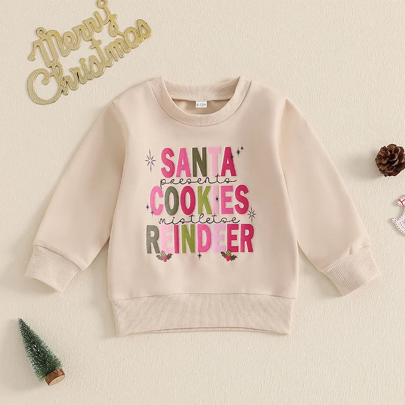 Baby Toddler Girls Boys Christmas Letter Santa Cookies Reindeer / Merry Christmas Ya Filthy Animal Long Sleeve Pullover Patchwork Top