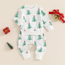 Load image into Gallery viewer, Baby Toddler Boys Girls 2Pcs Christmas Outfit Tree Print Waffle Long Sleeve Top and Long Pants Set
