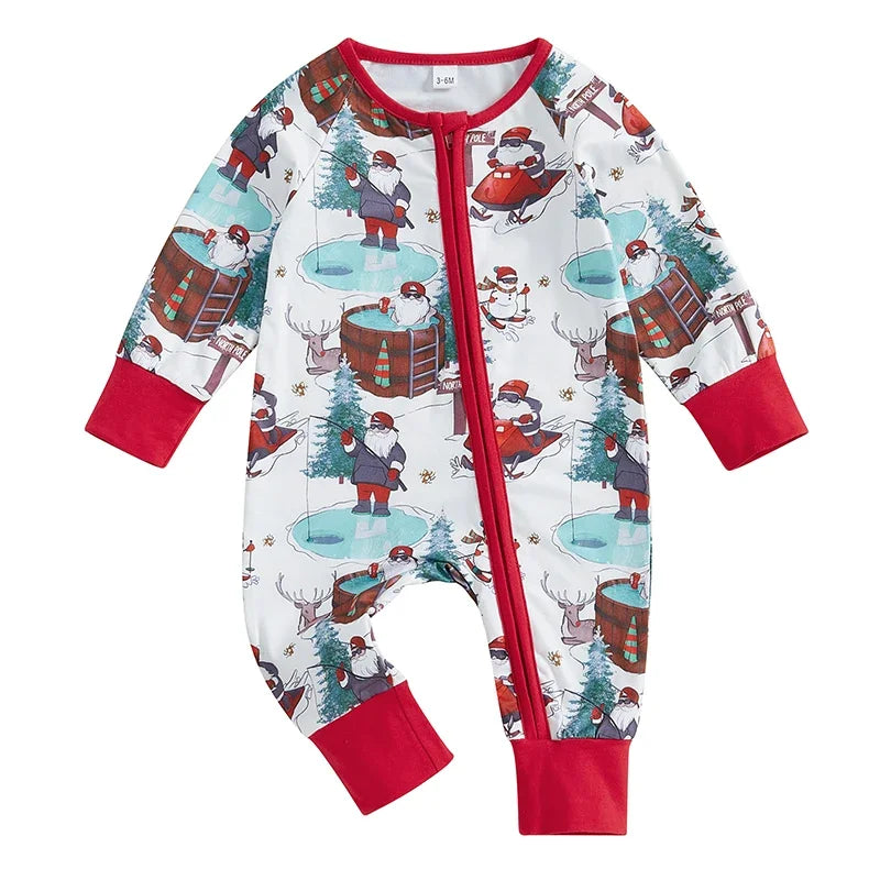 Baby Toddler Girls Boys Rompers Christmas Clothes Santa Print Long Sleeve Jumpsuit