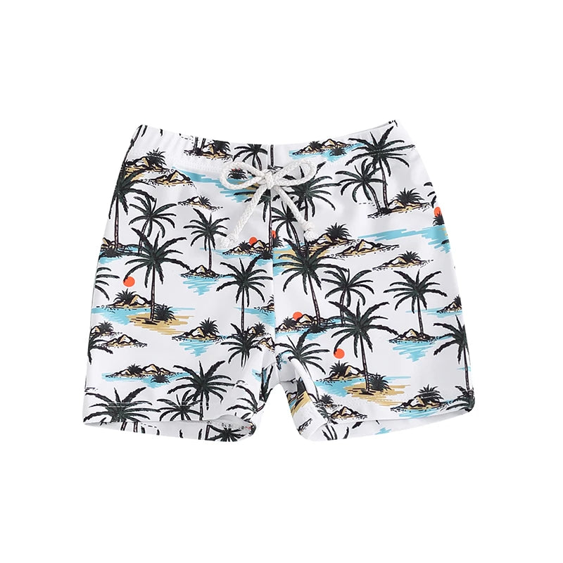 Baby Toddler Boys Swim Trunks Palm Tree/Checkered/Dinosaur Print Elastic Waist Shorts Baby Beach Board Shorts Bathing Suit