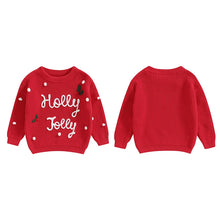 Load image into Gallery viewer, Baby Toddler Girls Boys Holly Jolly Christmas Sweater Classic Long Sleeve Letter Embroidery Knit Pullover Top
