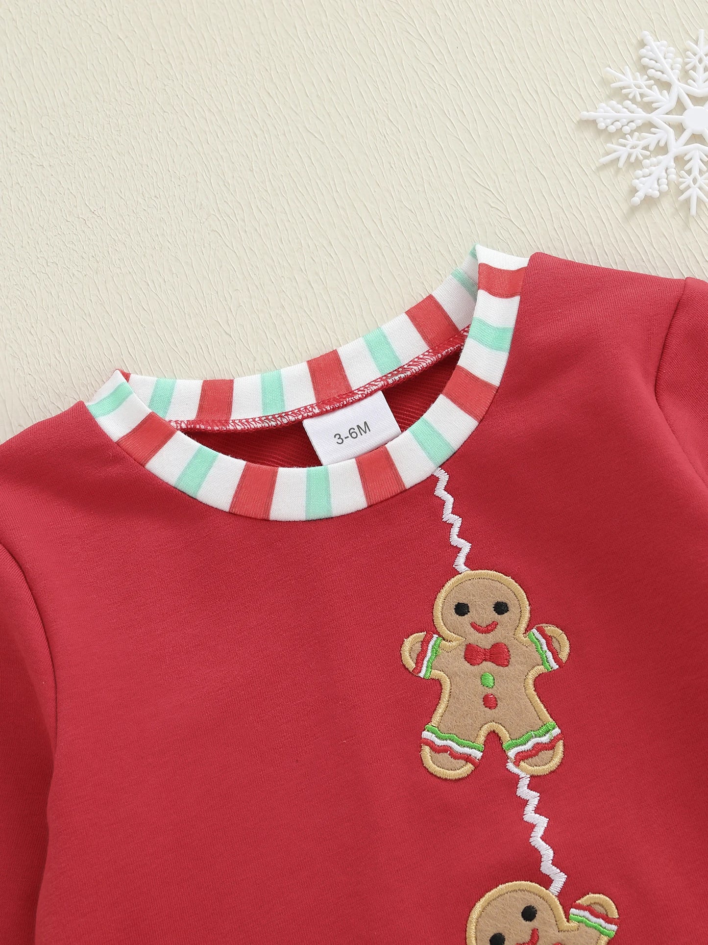 Baby Boys Girls Christmas Gingerbread Embroidery Romper Long Sleeve Crew Neck Bubble Infant Jumpsuit