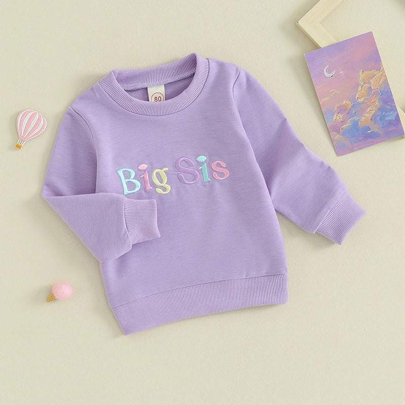 Toddler Baby Girls Clothes Sister Matching Outfits Letter Big Little Sis Embroidery Long Sleeve Bubble Romper or Long Sleeve Top