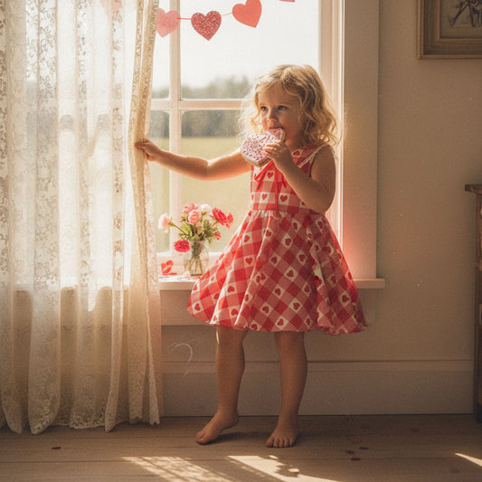Baby Toddler Kids Girls Valentine's Day Dress Summer Sleeveless Lapel Plaid Heart Print Sweet A-Line Sundress