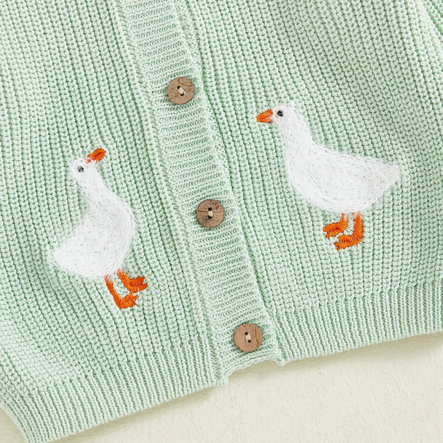 Toddler Kids Girl Knit Sweater Long Sleeve Round Neck Goose Embroidery Button Down Cardigan Tops