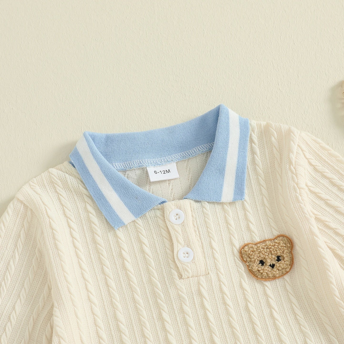 Baby Toddler Boys 2Pcs Fall Outfit Long Sleeve Bear Embroidery Lapel Top + Pants Set