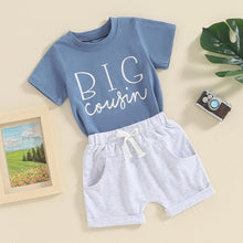 Load image into Gallery viewer, Toddler Baby Boy Girl Cousins Matching Family Littlest / Big Cousin Letters Print Short Sleeve Top Rolled Shorts Outfit Set
