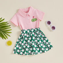 Load image into Gallery viewer, Baby Toddler Girls 2Pcs Summer Outfit Short Sleeve Collar Top and Golf Print A-Line Skirt Set
