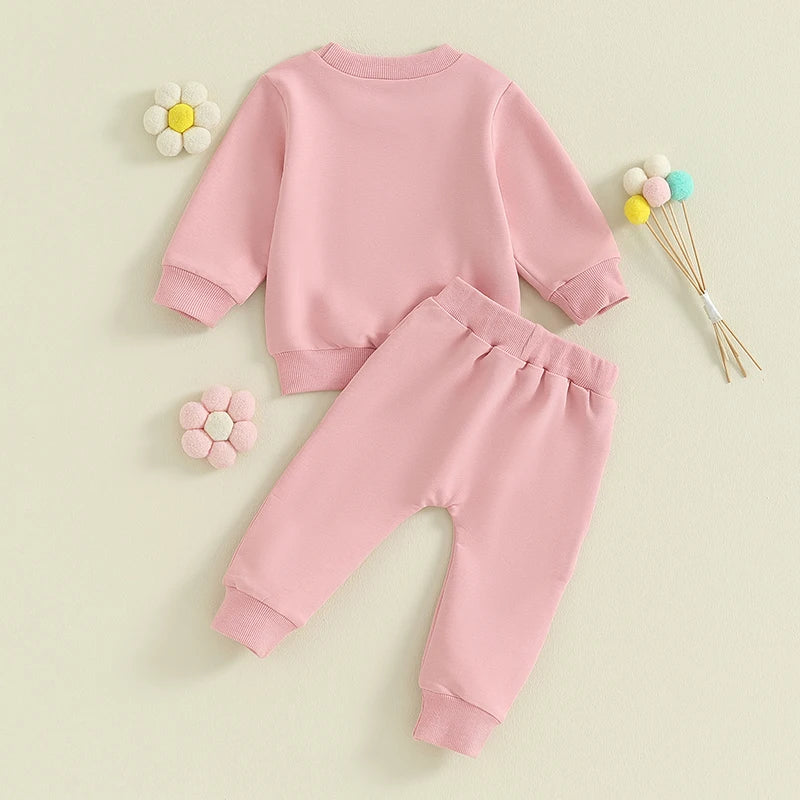 Toddler Baby Girls 2Pcs Clothes Sets Long Sleeve Letter Auntie's Girl Print Pullover Top + Pants Set