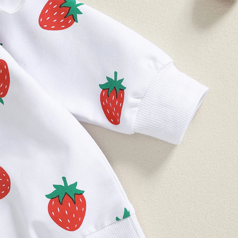 Baby Toddler Girls 2Pcs Outfit Strawberry Print Long Sleeve Crew Neck Top with Elastic Waist Pants Fall Set