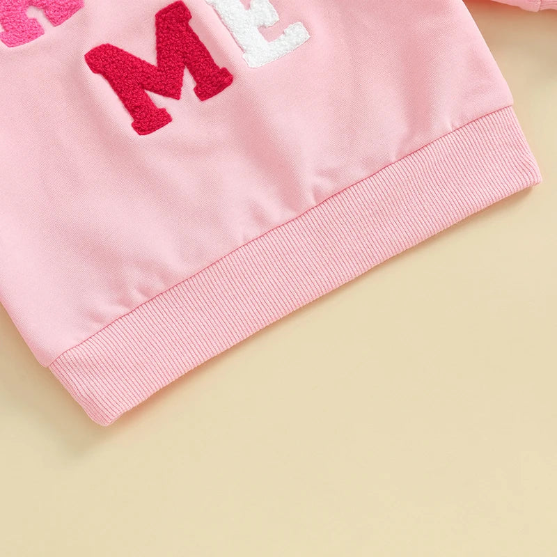 Baby Toddler Girl Valentine's Day Long Sleeve Letter Sweet / Be Mine / Kiss Me Heart Embroidery Crewneck Top