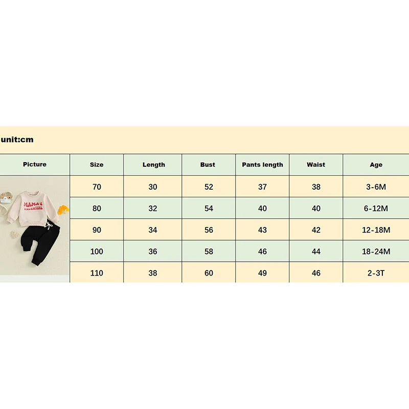 Toddler Baby Boy 2Pcs Valentine's Day Outfit Mama's Valentine Letter Print Long Sleeve Crewneck Top Jogger Pants Set