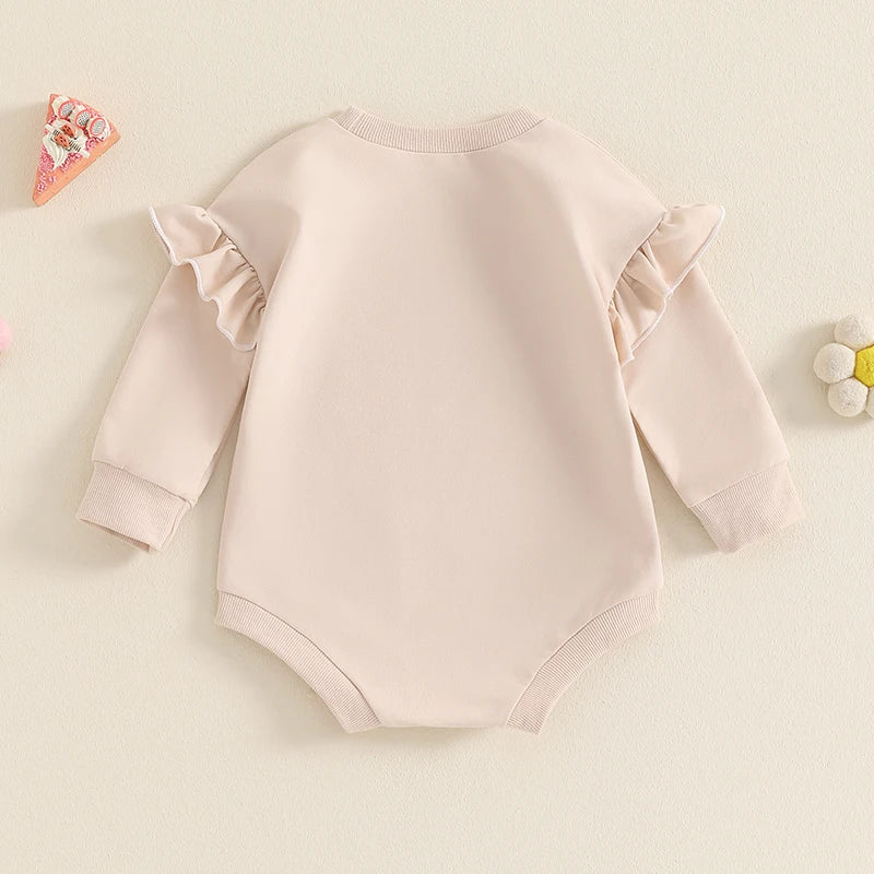 Baby Girls In My Flower Girl Era Romper Long Ruffle Sleeve Crew Neck Letters Print Bodysuit