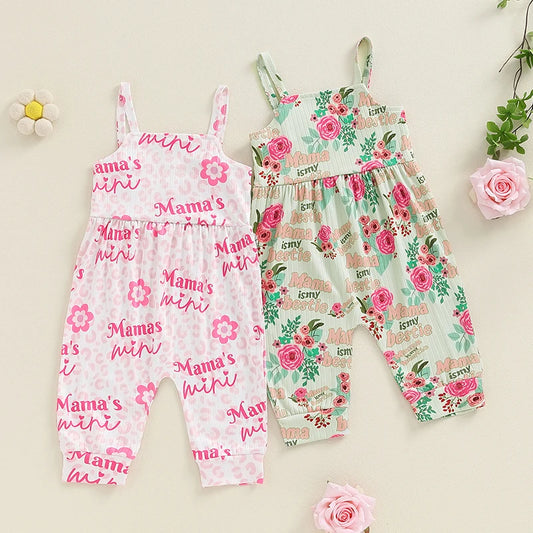 Baby Toddler Girls Mama's Mini / Mama Is My Bestie Summer Romper Overalls Casual Letters Floral Flowers Print Sleeveless Tank Jumpsuit