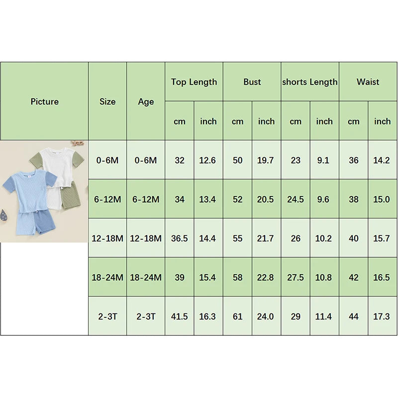 Baby Toddler Boys 2Pcs Summer Outfit Contrast Color Short Sleeves Top and Elastic Shorts Set