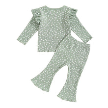 Load image into Gallery viewer, Toddler Kids Girls 2Pcs Fall Outfit Ruffle Flower Print Long Sleeve Top + Flare Pants Set
