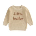 Baby Boys Sweater Letter Embroidery Little Brother Crew Neck Long Sleeve Pullover Top