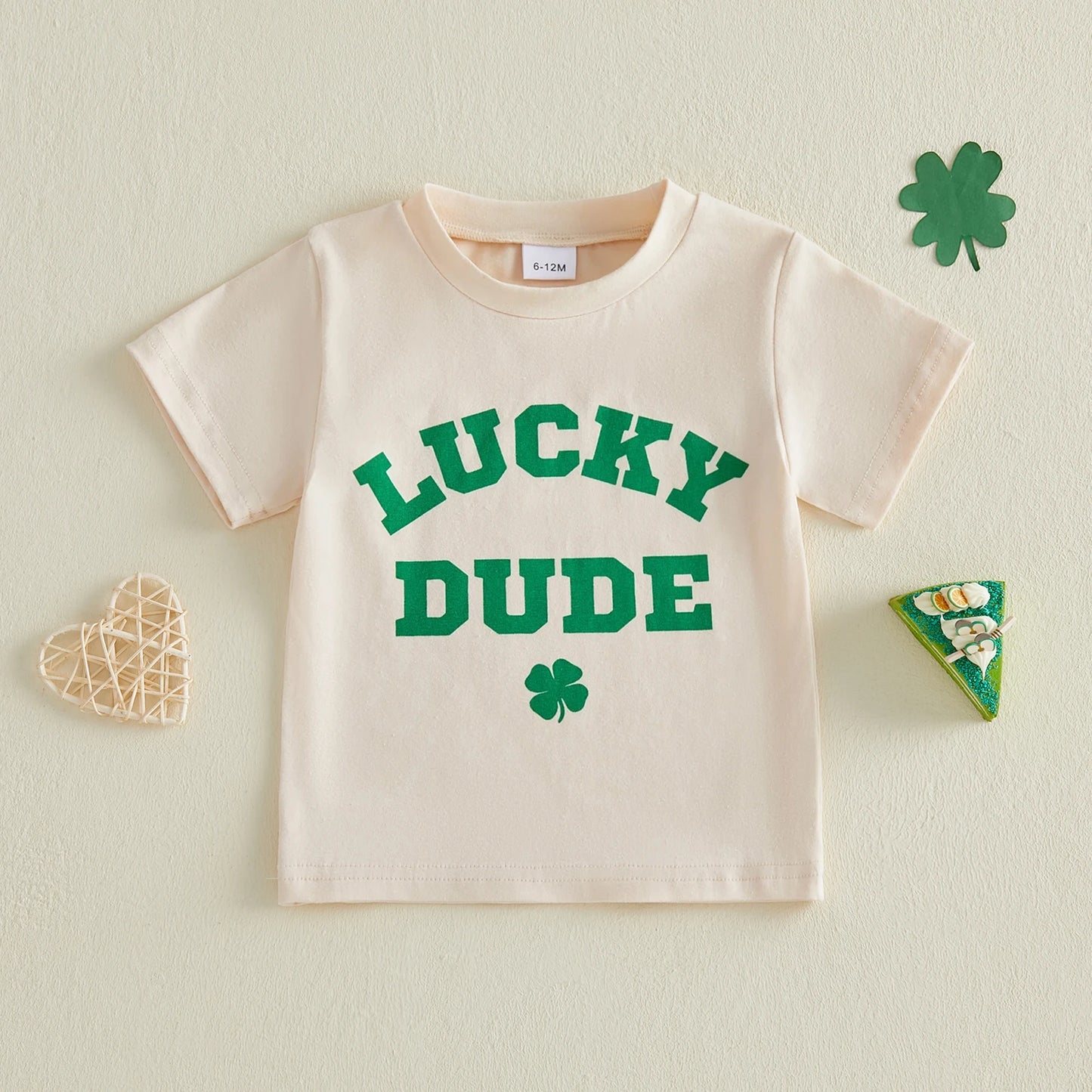 Baby Toddler Boys Summer T-Shirt Letter Shamrock Print Lucky Dude Short Sleeve Round Neck St. Patrick's Day Top