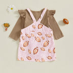 Baby Toddler Girls 2Pcs Fall Outfit Long Sleeve Romper + Football Print Overall Dress Set Clothes