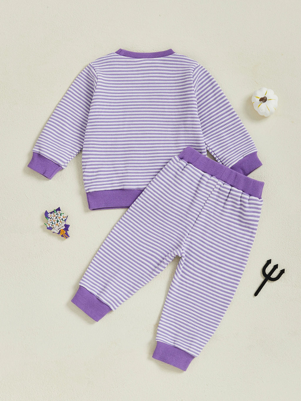Baby Toddler Girls 2Pcs Pants Set Embroidery Ghost Long Sleeve Top with Striped Jogger Pants Halloween Clothes