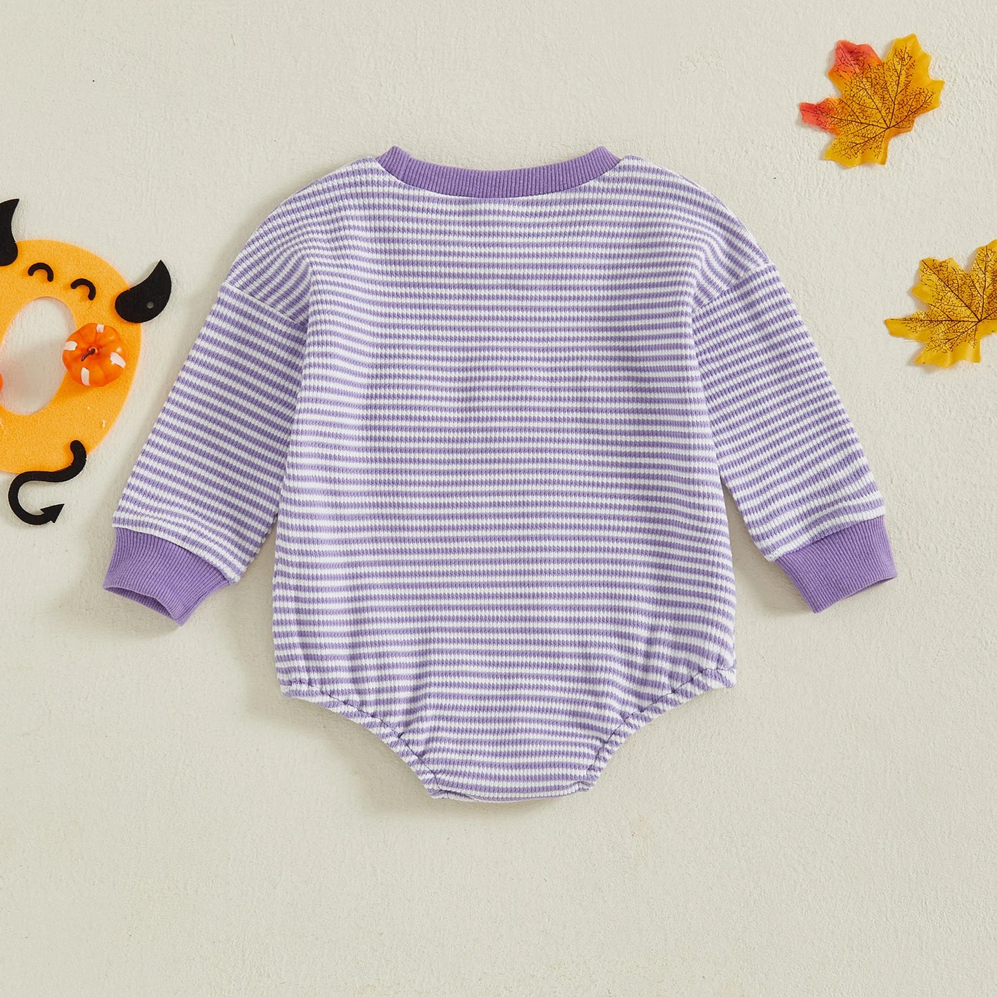 Baby Girls Boys Halloween Striped Romper Pumpkin/Ghost Embroidery Long Sleeve Jumpsuit