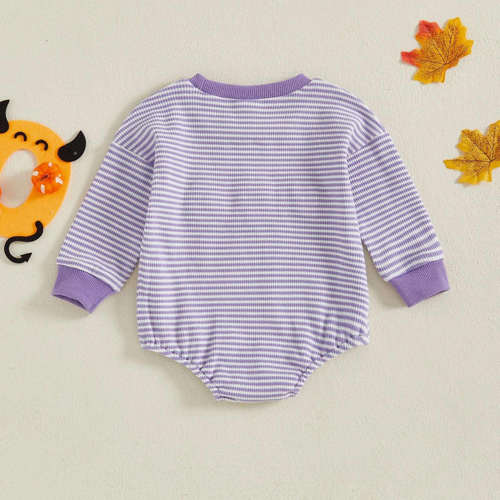 Baby Girls Boys Halloween Striped Romper Pumpkin/Ghost Embroidery Long Sleeve Jumpsuit