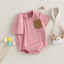 Load image into Gallery viewer, Infant Baby Boy Girl Summer Bodysuit Solid Short Short Sleeve Jumpsuit with Pocket Outfit Bubble Romper

