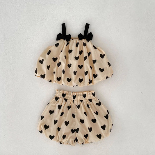 Double Layered Heart Print Tank and Shorts Set
