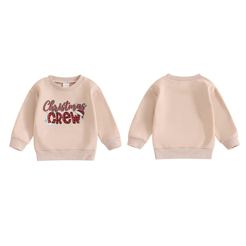 Baby Toddler Kids Boys Girls Christmas Crew Letter Print Long Sleeve Round Neck Pullover Top