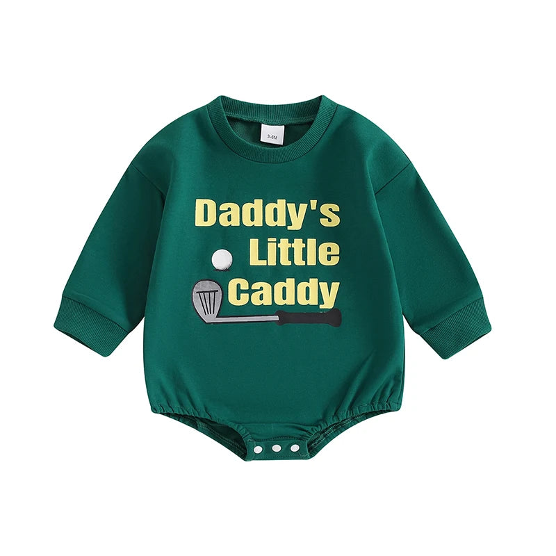 Baby Boys Daddy's Little Caddy Romper Golf Letter Print Long Sleeve Round Neck Fall Bubble Jumpsuit