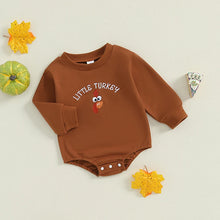 Load image into Gallery viewer, Baby Girls Boys Little Turkey Bubble Romper Thanksgiving Letter Turkey Embroidery Long Sleeve Fall Bodysuit
