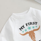 Baby Boy Girl Rompers Western Bull Head Letter Print Long Sleeve Jumpsuit Fall Clothes