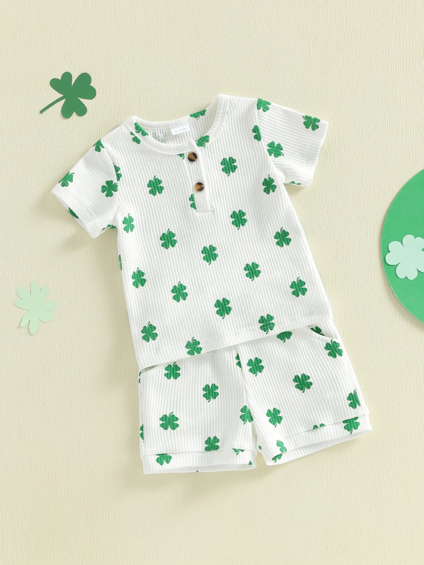 Baby Toddler Boys 2Pcs Outfit Spring Short Sleeve Crew Neck Shamrock Print Top and Elastic Waist Shorts St. Patrick's Day Set